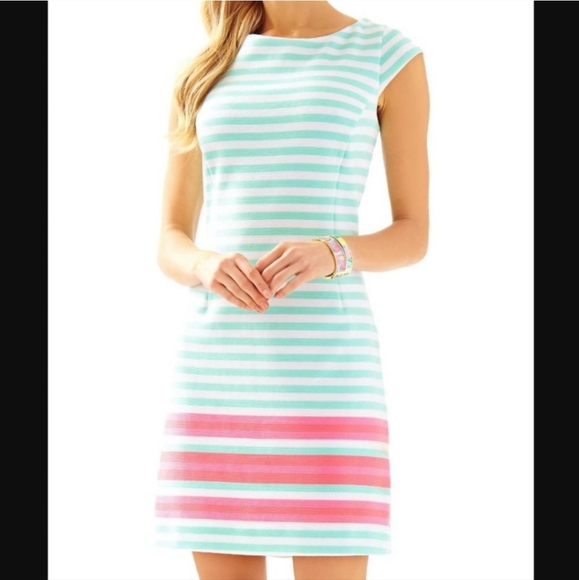 Lilly Pulitzer Dresses & Skirts - Lilly Pulitzer Cap Sleeve Lana Engineer Striped Dress in Poolside Blue Size M